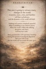 Bharathiyam prophetic reflection about global change, turbulence, and shifting world dynamics with dramatic sky background